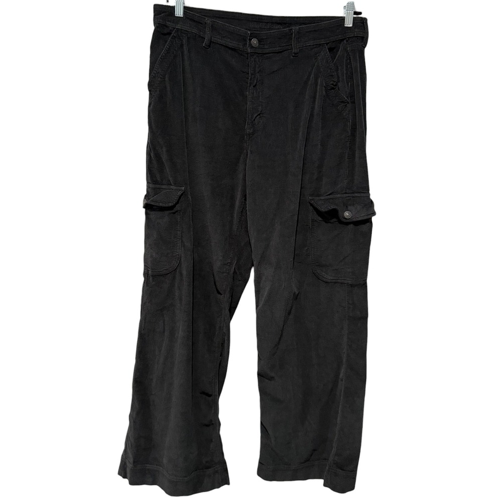 American Eagle Pants Women 16 Gray Baggy Wide Leg Cargo Super High Rise Corduroy